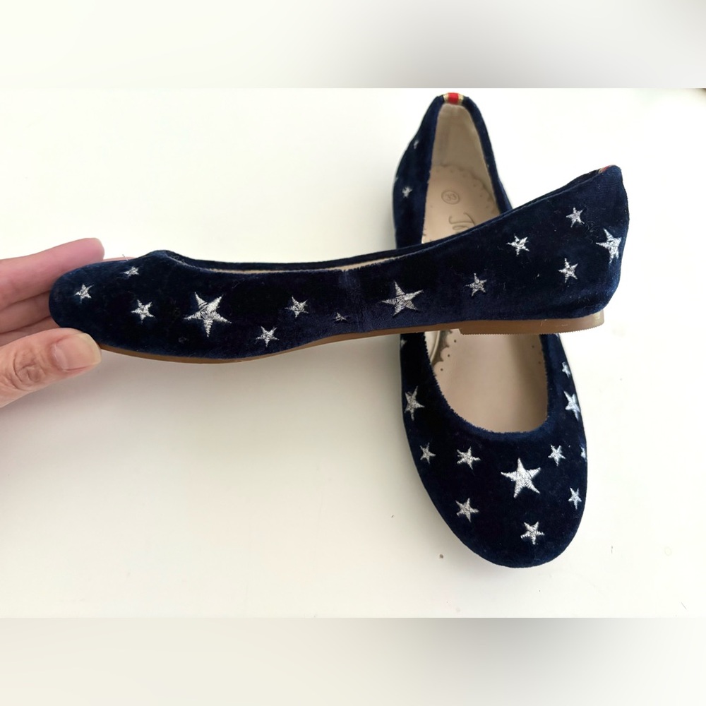 Mini Boden Johnnie B Navy Velvet Star Ballet Flats Girls Size EU 33 / US Kids 2 - Picture 3 of 6